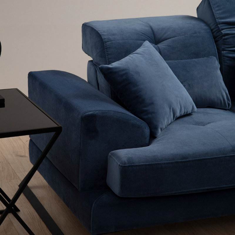 Élégant canapé d'angle bleu marine avec dossier réglable, 119,6 po x 74,8 po x 36,2 po | Structure et panneau en bois de hêtre, tissu 100% polyester | Comprend 5 oreillers, nettoyage à sec, design industriel moderne, parfait pour les salons