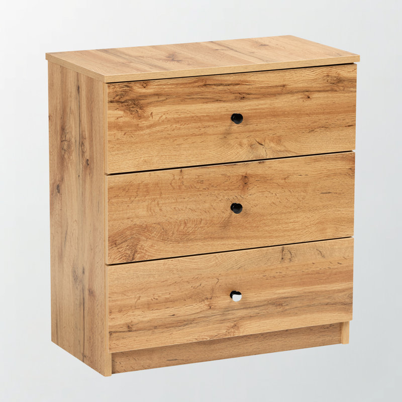 Lavande Brown Finish 3-Drawer Storage Chest With Metal Knobs, 25.38" H X 23.48" W X 12.42" D