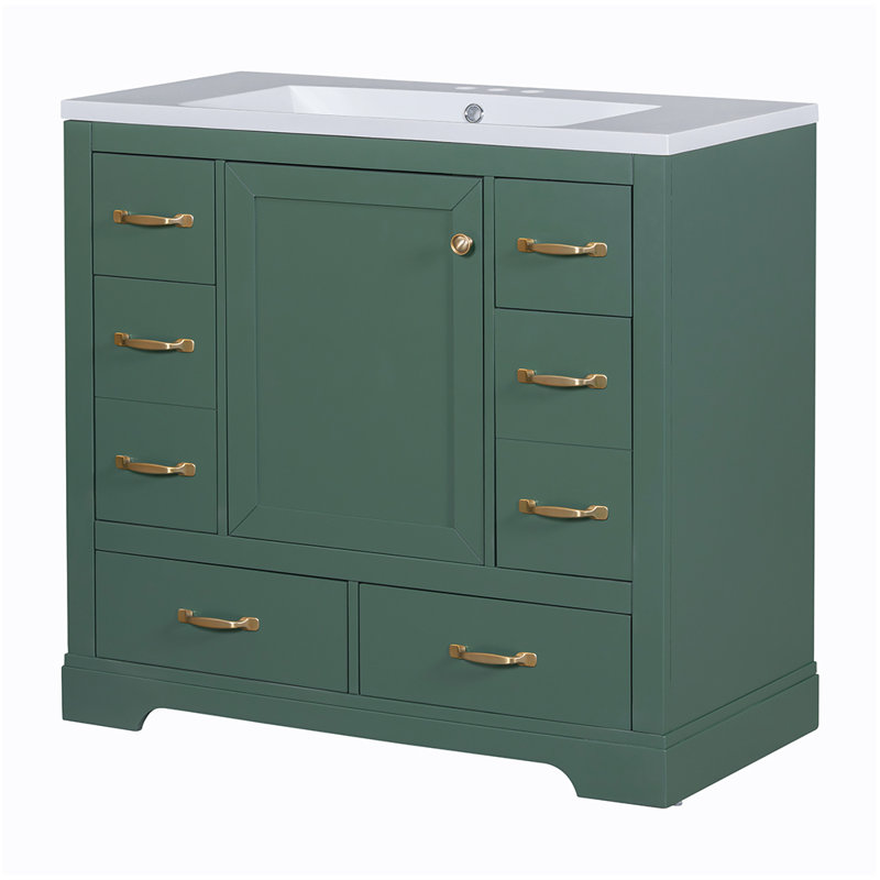 Edme 36'' Single Bathroom Vanity with Ceramic Top, Green/Gold