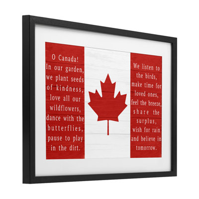 Red Canadian Anthem Flag Framed Print Under Glass, design by Lil' Rue