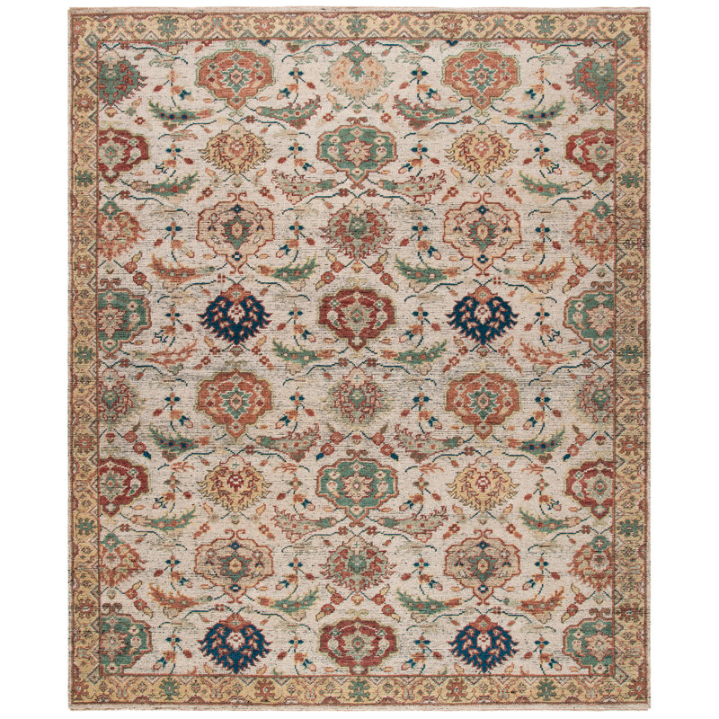 Oriental Hand-Knotted Ivory / Gold Area Rug, Rectangle 9' x 12'