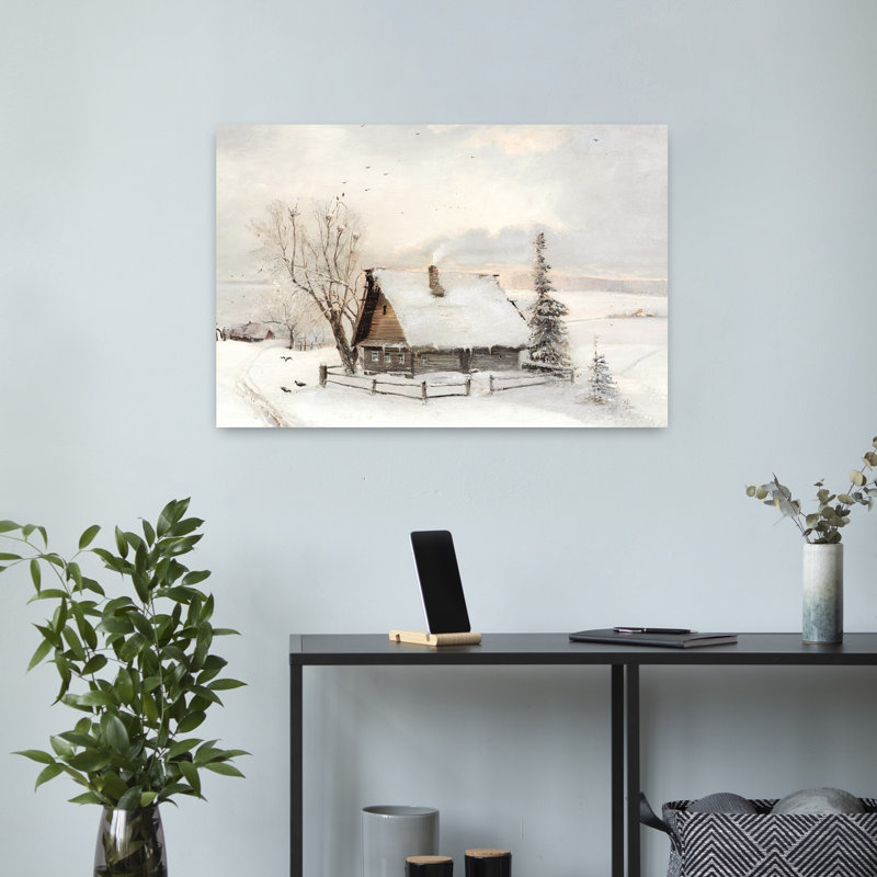 Cabane isolée, paysage abstrait, art hivernal, H 24 po x l 16 po