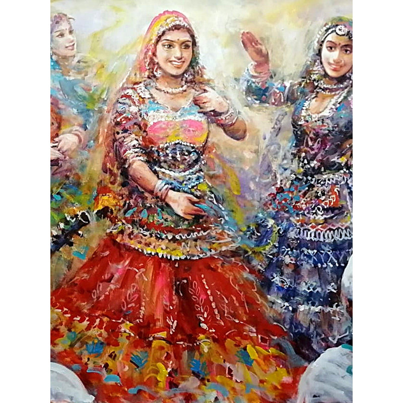 Festival de danse traditionnelle dans le désert | Acrylique sur toile