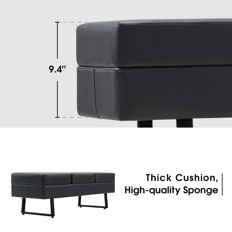 Banc de salle d'attente Spradley, banc de réception pour invités, similicuir, capacité de 650 lb, Gris