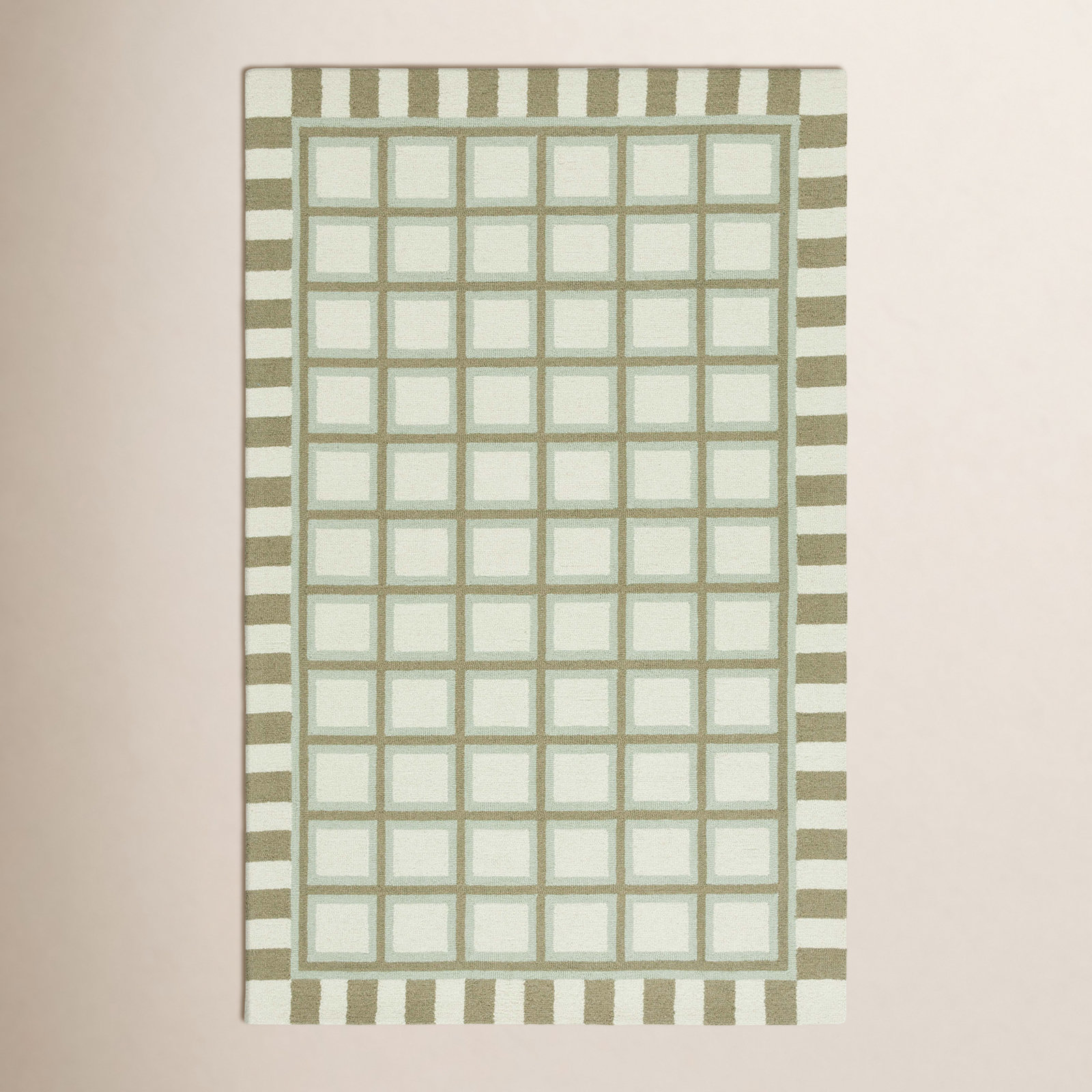 Green Ivory Hand-Tufted Wool Geometric Rug, Rectangle 4' x 6'
