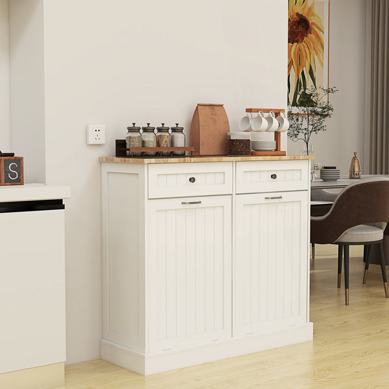 Armoire poubelle de cuisine moderne à deux tiroirs et à deux compartiments