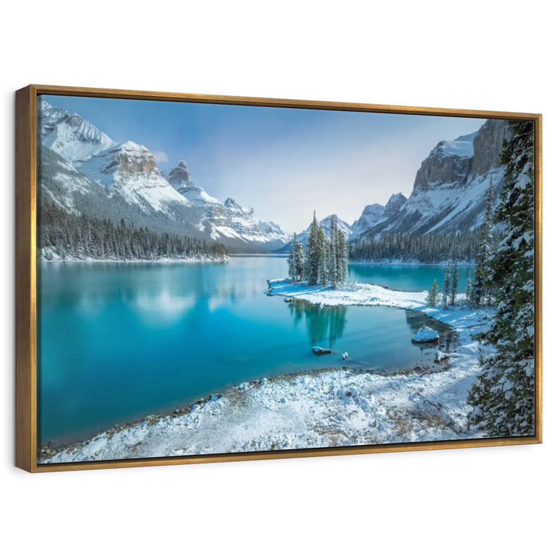 Spirit Island en hiver, Cadre flottant doré, 37 po x 25 po
