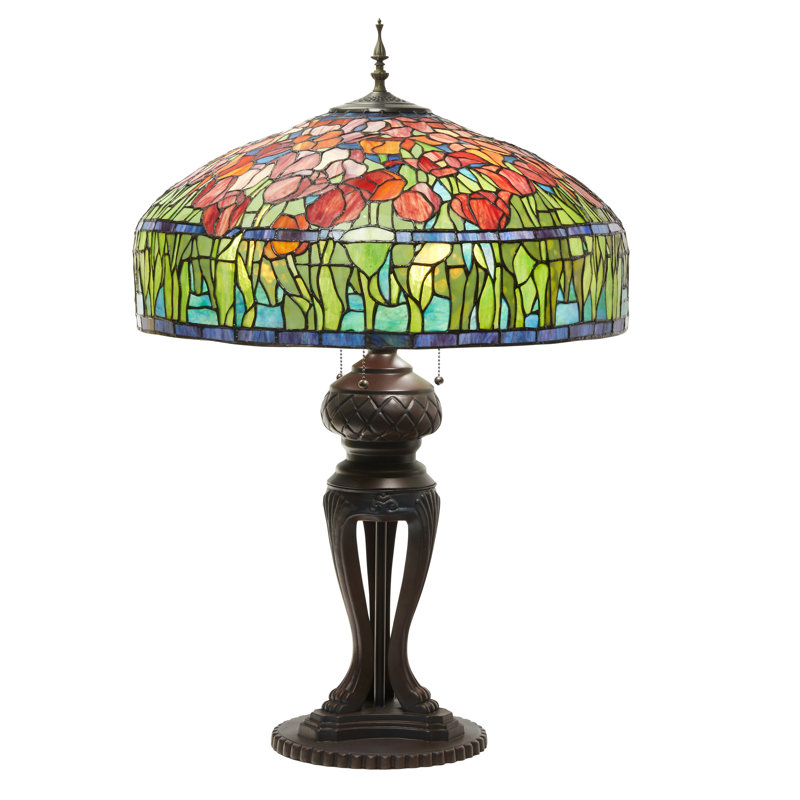 33.25"H Tulip Tiffany-Style Stained Glass Table Lamp