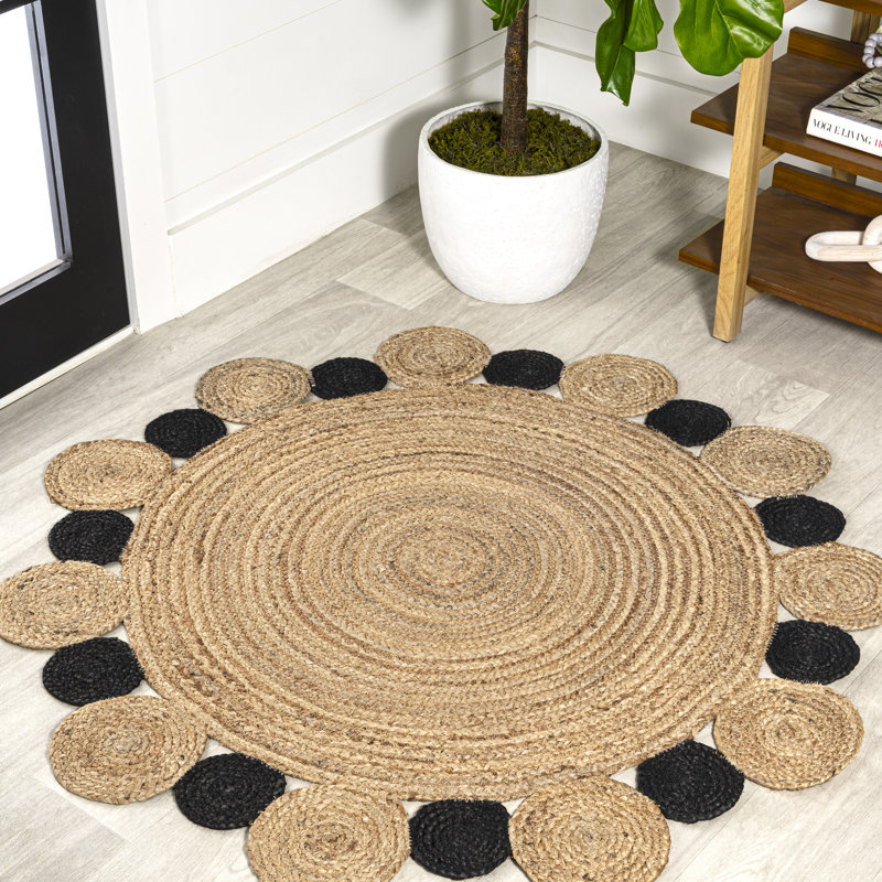 Tapis naturel / noir Adwin, Rond 5 pi 1 po