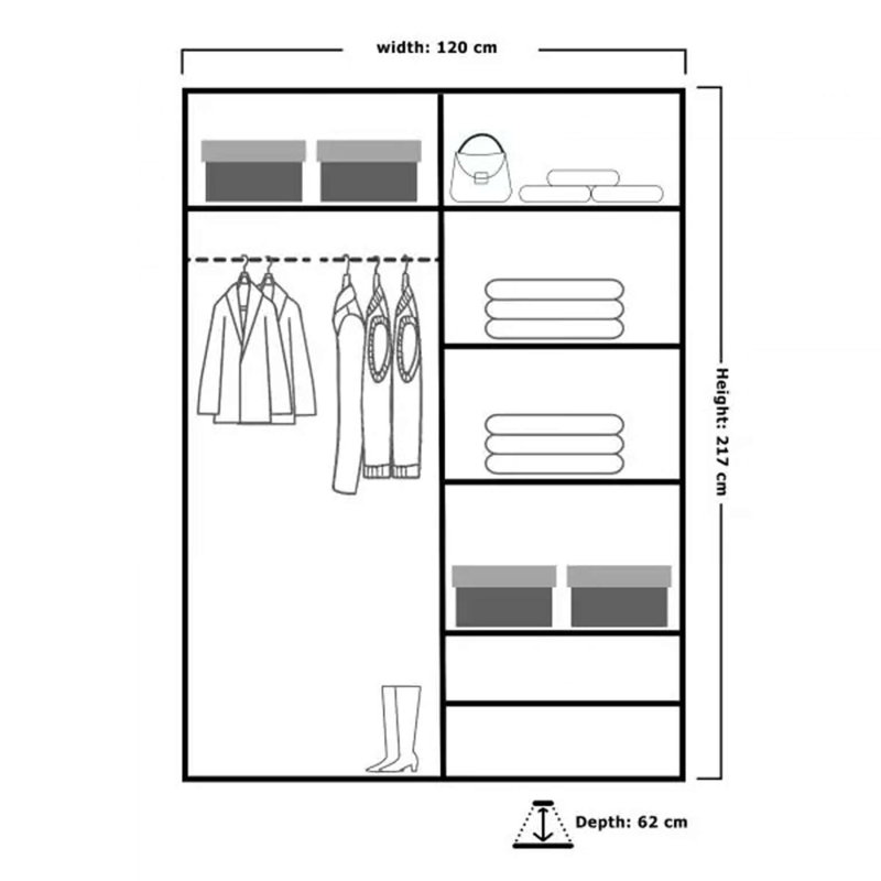 Dannisha 2 Door Manufactured Wood Wardrobe, 217cm H x 120cm W x 62cm D, Matte Black