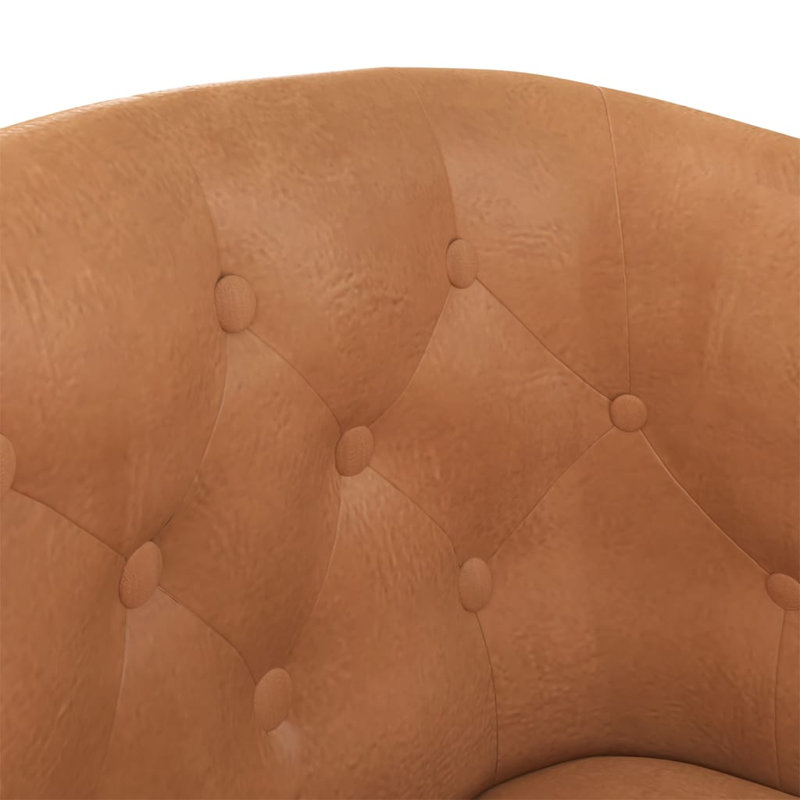 Leflar Faux Leather Barrel Chair, Brown Faux Leather