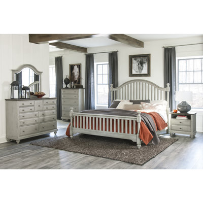 Mobilier de chambre à coucher moderne en bois massif avec lit à finition grise et gris clair