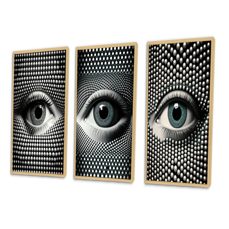 "Œil monochrome", 3 pièces sur toile, Naturel, H 28 po x l 36 po
