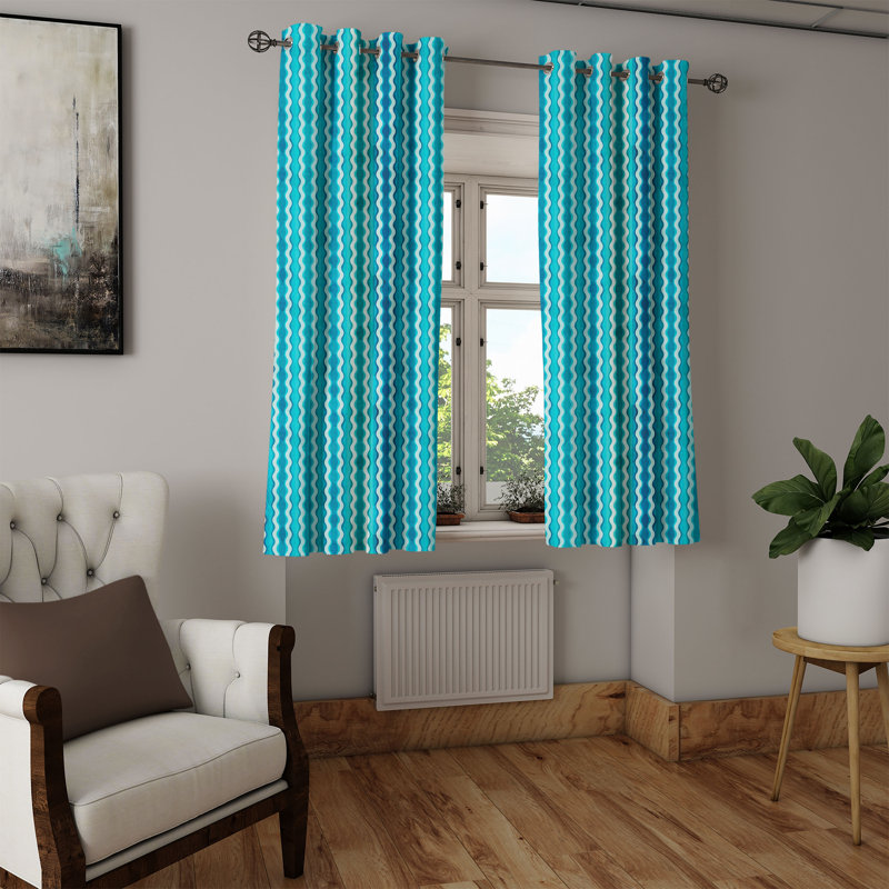 East Urban Home Abstract Grommet Curtain Decorative 2-Panel Window Drapes, 50" Aqua Blue Turquoise, 50" W x 63" L