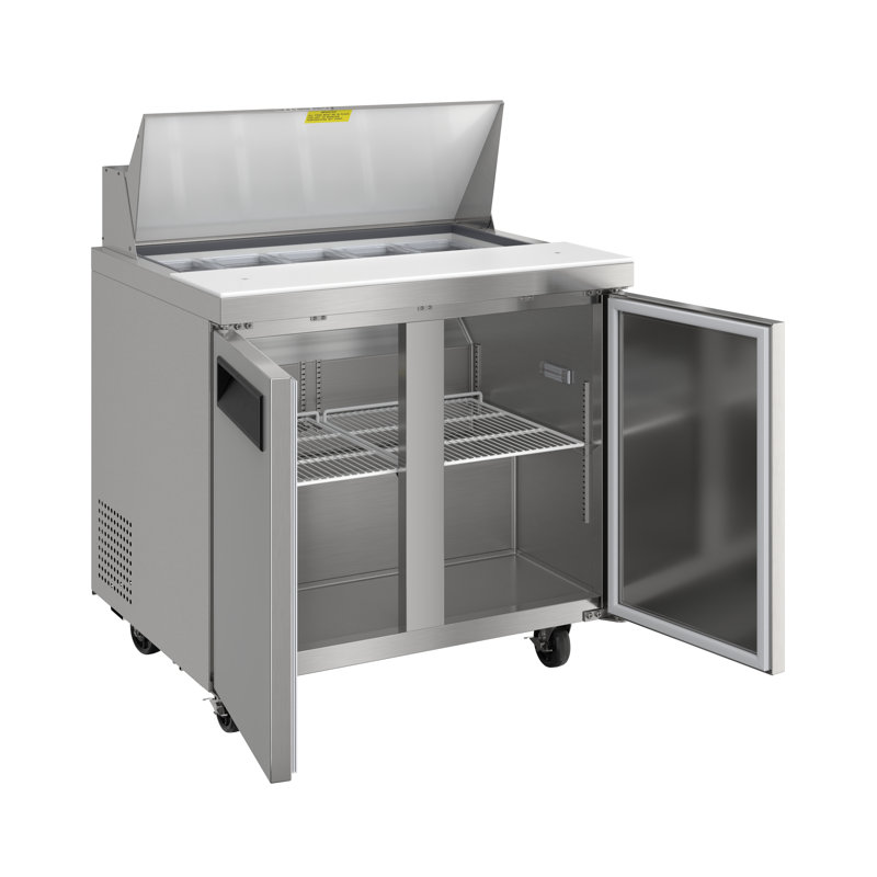 Table de préparation pour salade et sandwich réfrigérée commerciale 36 po 2 portes, capacité de 10 casseroles et 11 pieds cubes de rangement