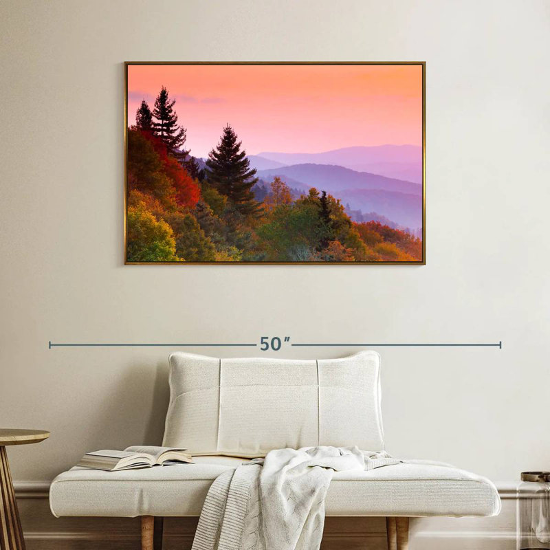 Automne lever de soleil, Cadre flottant doré, 40 po x 27 po