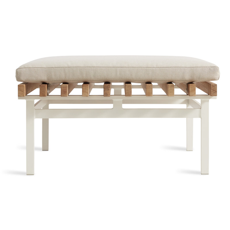 Perch Outdoor Teak Ottoman, White, Sunbrella Oasis