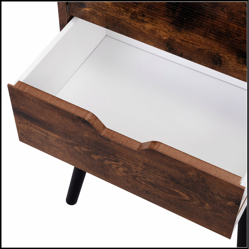 Élégante table de chevet avec 2 tiroirs, des pieds en bois massif et un grand espace de rangement pour la chambre à coucher et le salon