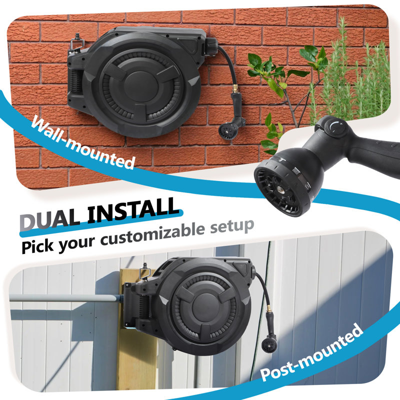Retractable 1/2 in. dia x 100 ft. Garden Water Hose Reel with 180° Swivel Bracket, 130ft x 1/2in