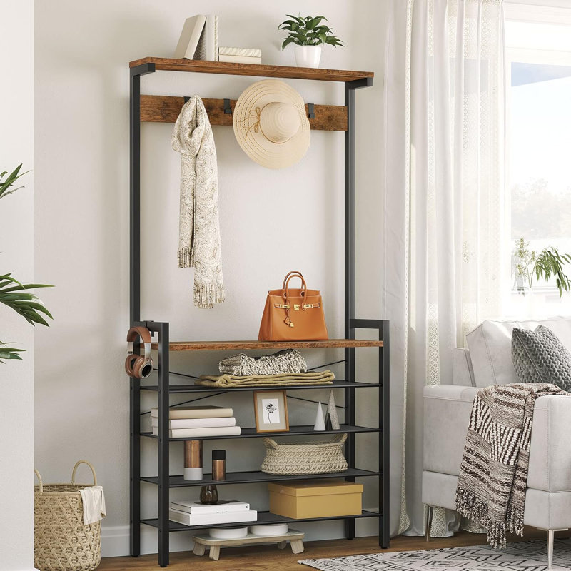 Alyissa Hall Tree 74cm Wide with Shoe Storage, Rustic Brown/Black