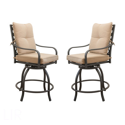 Outdoor Living Swivels Bar Stools, Outdoor Bistro Set For Garden Balcony Backyard Deck, High Bar Chairs With Seat & Back Cushion,Khaki(2 Chairs), Chair