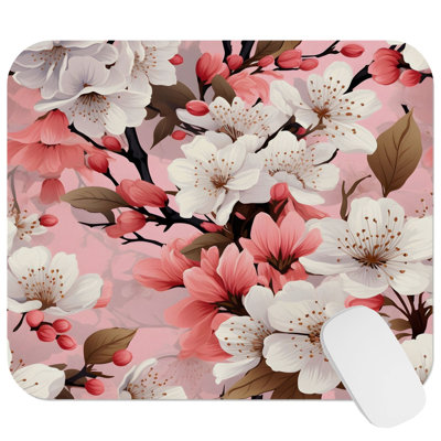 Floral Japanese Zen Flower Sakura Cherry Blossom VII Asian Flowers in Bloom Gaming Cute Office Laptop Desk Pad Gift Mat Square Rectangle Non-Slip Mousepad