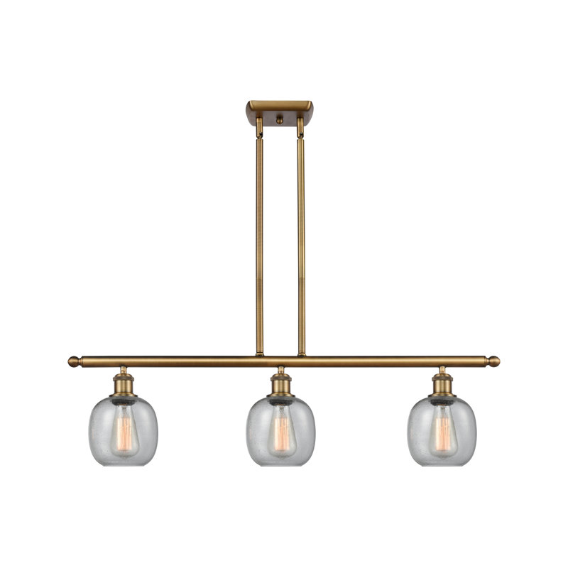 Luminaire suspendu linéaire à 3 lumières pour îlot de cuisine Carlucci, Ampoule DEL 6 watts Vinage, Grainé, Laiton brossé