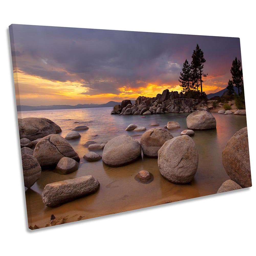 Lake Tahoe Sunset Landscape - Wrapped Canvas Print
