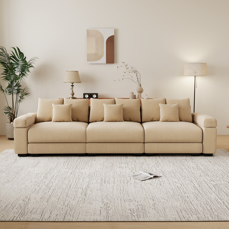 Canapé modulaire surdimensionné de 130 po en forme de nuage, canapé 3 places en velours côtelé de qualité supérieure avec accoudoirs très épais, conception ergonomique avec coussin de bonne résilience