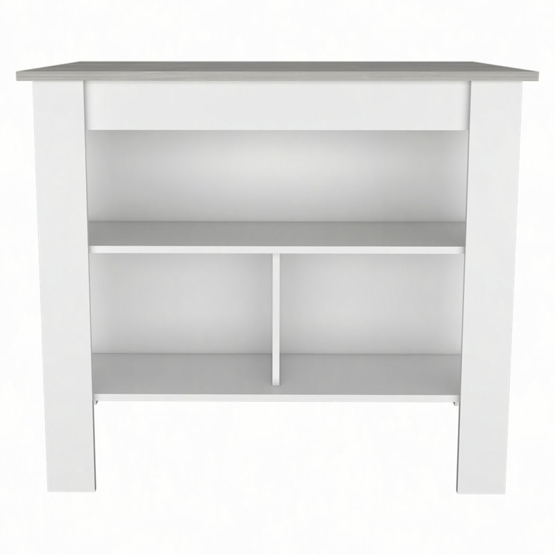 Kitchen Island, Four Legs, Three Shelves, White/Gray