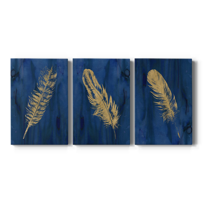 Golden Feather I - Toile tendue avec châssis sur mesure - 3 pièces, H 12 po x l 24 po