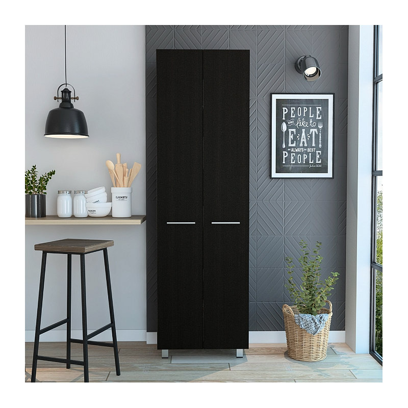 Garde-manger, cinq tablettes intérieures, quatre pieds, Noir