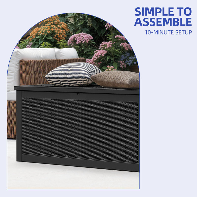 260 Gallon Water Resistant Lockable Patio Deck Box Rattan Resin, Black