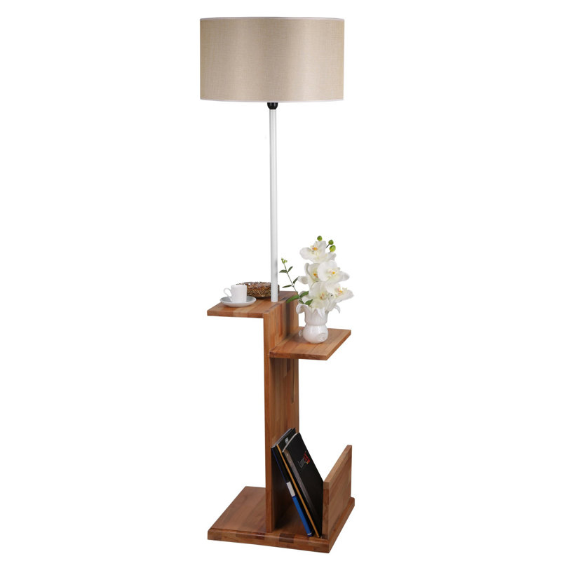 Alisa 170cm Tray Table Floor Lamp, Light Beige, Brown/White