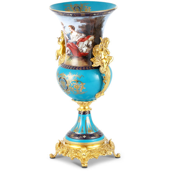 Elegant Porcelain & Bronze Classic Rococo Design Vase with Ornate Handles for Living Spaces
