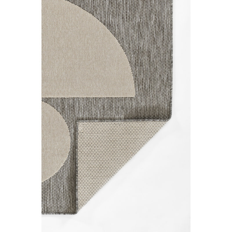 Aseelah Vines Geometric Gray/Ivory Indoor Outdoor Rug 1, Rectangle 3'11" x 5'7"