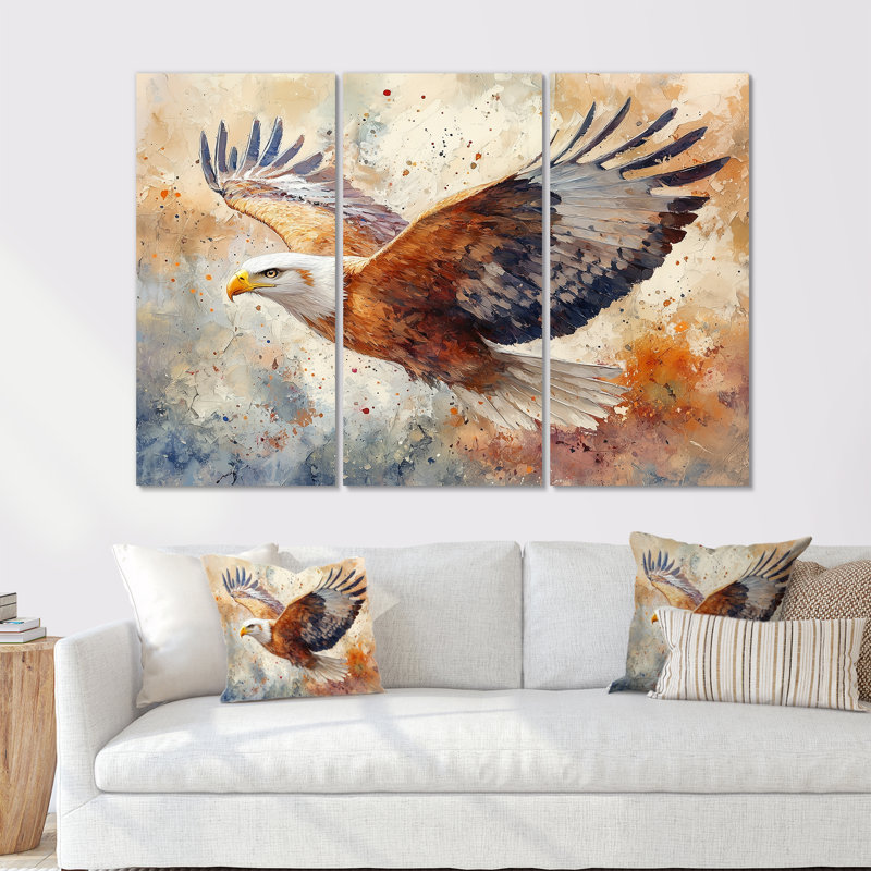 Brun, jaune, audacieux, aigle, vol d'oiseau, Toile tendue, H 40 po x l 60 po x P 1 po