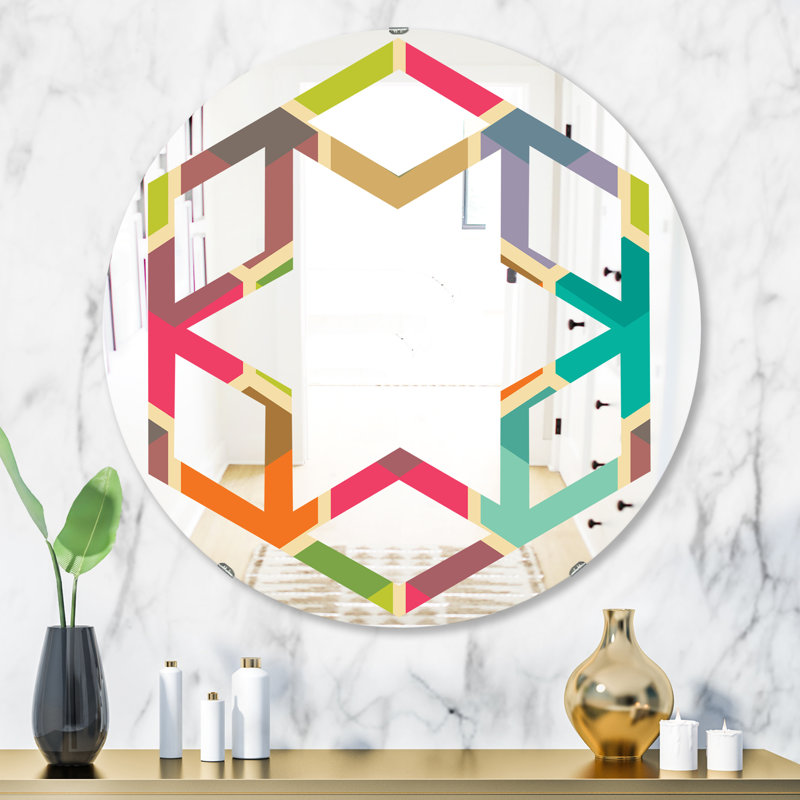 Miroir mural hexagonal étoile avec motif i éclectique, H 31,5 po x l po