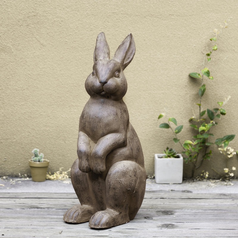 Bronze Distressed Standing Rabbit Garden Statue, 22.75 Inch