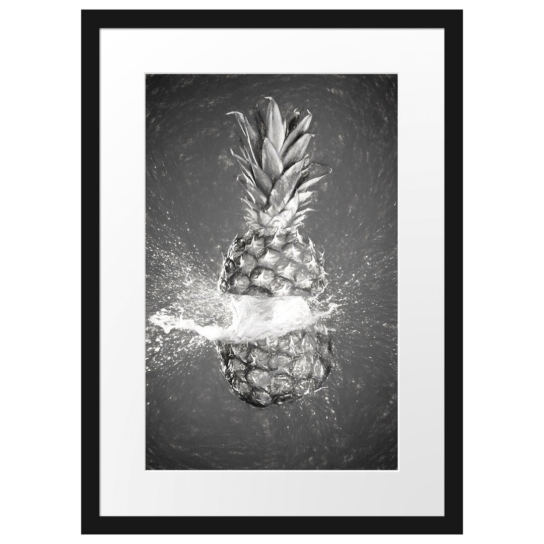 Gerahmtes Papierbild Ananas mit Wasser Bespritzt