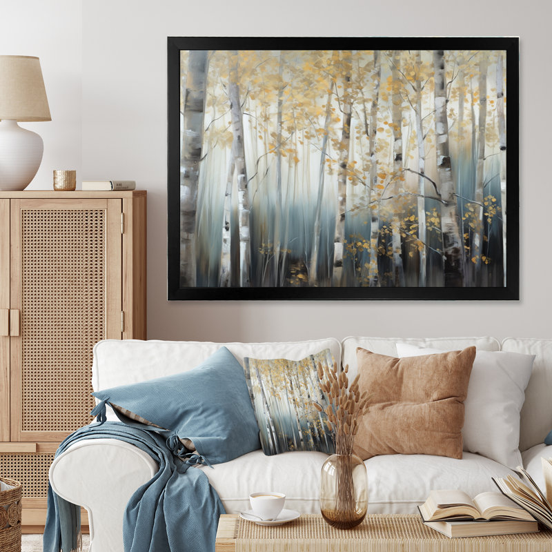 Ruwen Birch Tree Dense Forest V - reproduction d'art sur toile encadrée, Cadre noir, H 34 po x l 44 po x P 1,5 po
