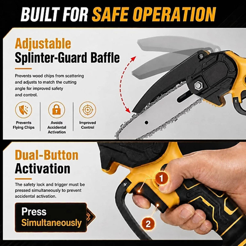 6 and 8 Inch 21V Electric Cordless mini Chainsaw with 2X Batteries , chains and carry case