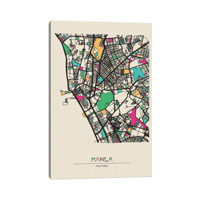 Manila, Philippines Map by Ayse Deniz Akerman - Wrapped Canvas Graphic Art