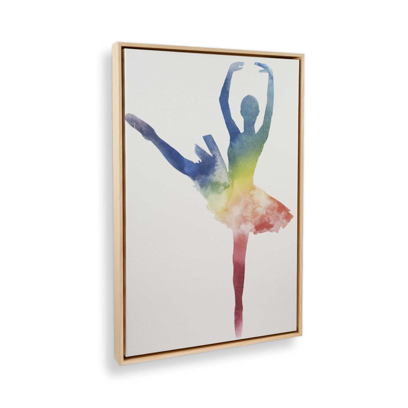 Silhouette arc-en-ciel aquarelle ballet II, H 18,75 po x l 12,75 po, Cadre flottant, Érable américain