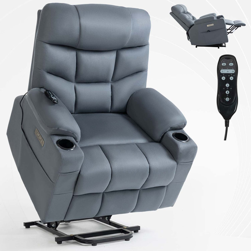 Fauteuil de massage inclinable électrique Jymere, Microfibre bleue / grise