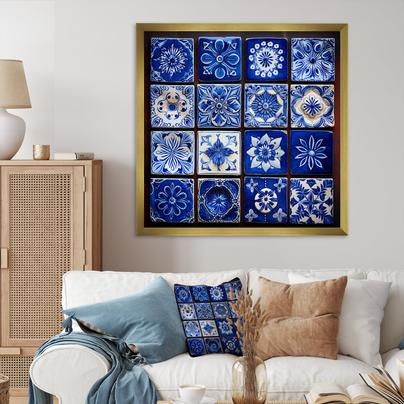 Boho Turkish Blue Tiles 3 - Boho Tiles, art mural, H 30 po x l 30 po, Or
