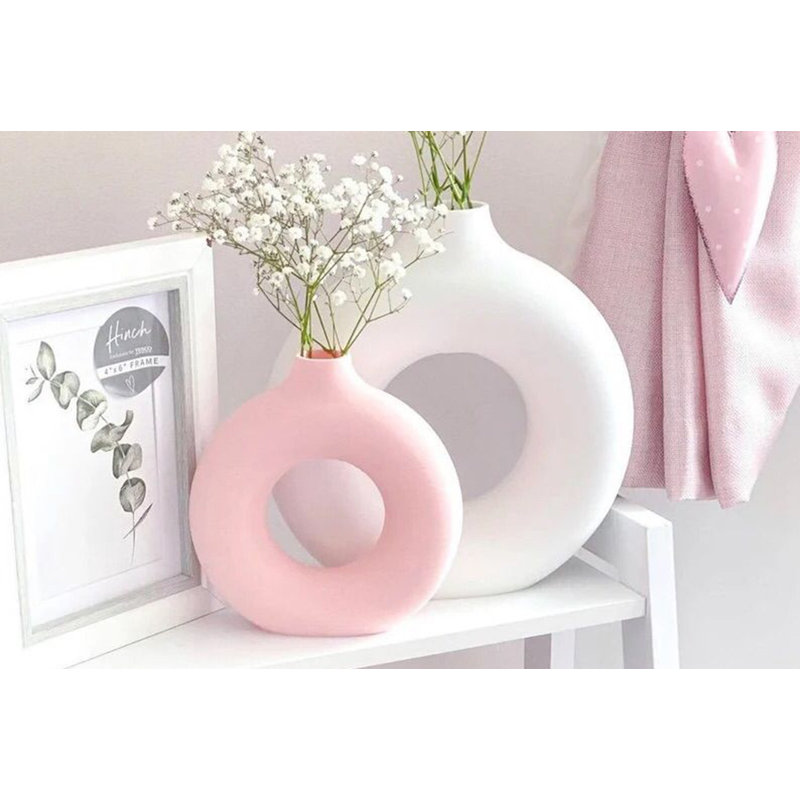 Criselle Ceramic Table Vase, White + Pink, 15cm H x 4cm W x 8cm D
