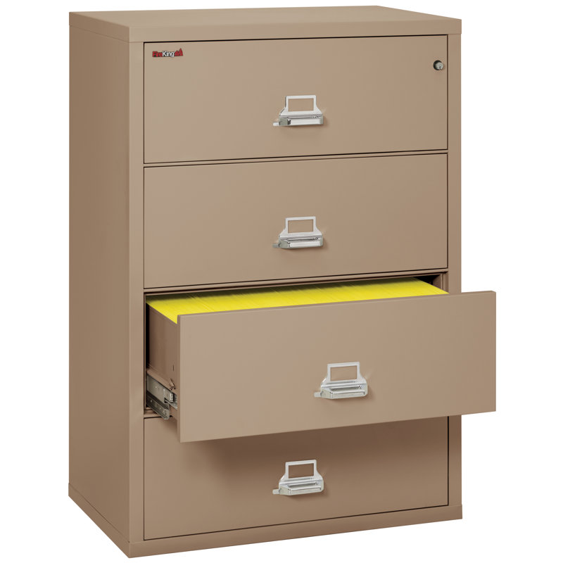 Fireproof 37.5'' Wide 4 -Drawer Steel File Cabinet, Taupe, Key Lock