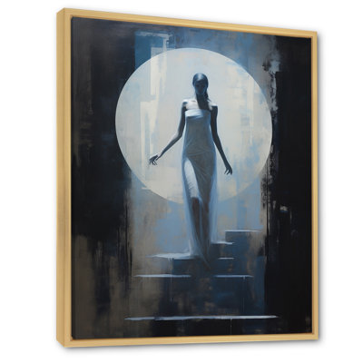 Pleine lune, descente d'escalier rétro sur toile