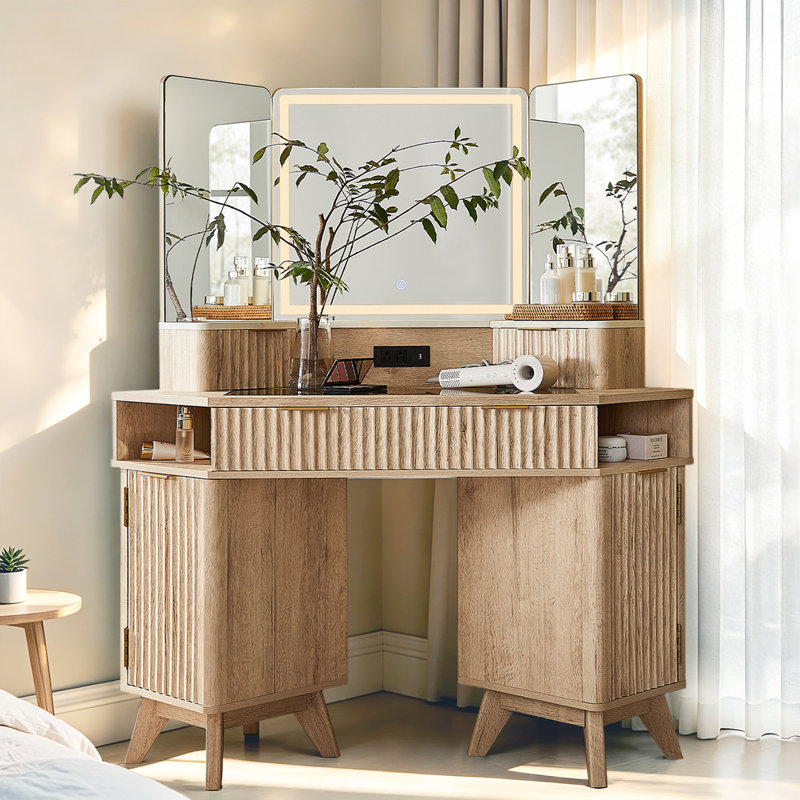 Meuble-lavabo de coin cannelé l 47,3 po, Natural Oak